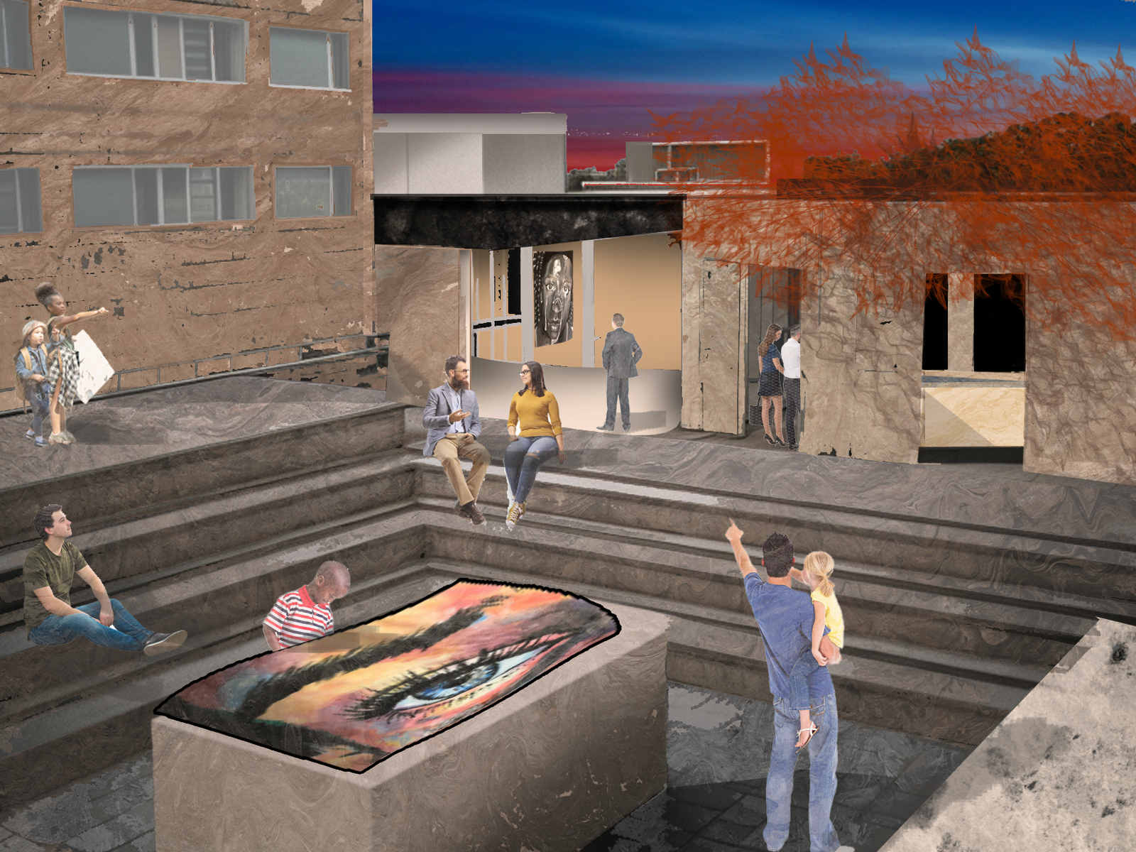 Courtyard and outdoor gallery render
